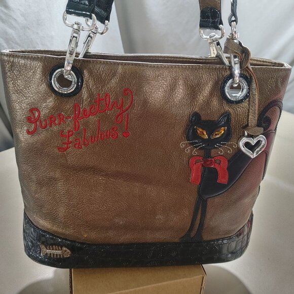 Brighton Signature Purr Fectly Fabulous Cat Embroidered Tote Bag  Leopard Lining - Picture 10 of 14